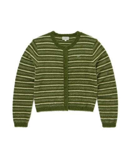 [Twice Sana Pick] 26FW COVERNAT WOMAN Woman Striped Hairy Cardigan Olive