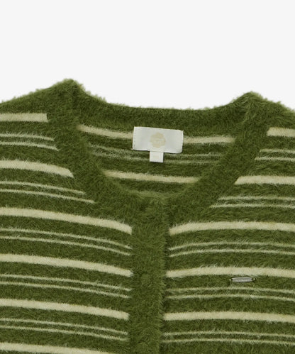 [Twice Sana Pick] 26FW COVERNAT WOMAN Woman Striped Hairy Cardigan Olive