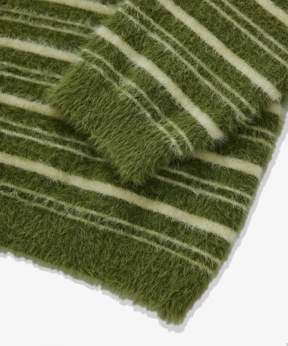 [Twice Sana Pick] 26FW COVERNAT WOMAN Woman Striped Hairy Cardigan Olive