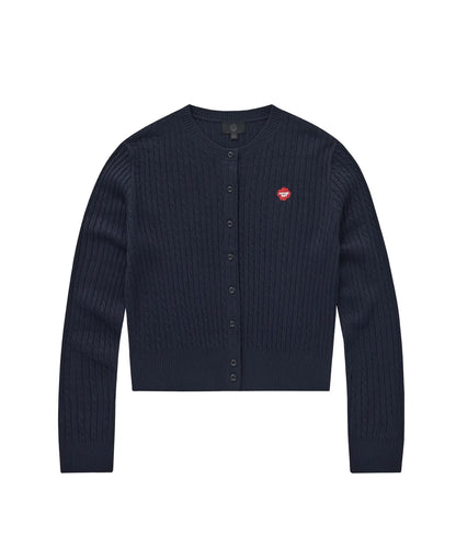 [Twice Sana Pick] 26FW COVERNAT WOMAN Clover Heart Cable Cardigan Navy
