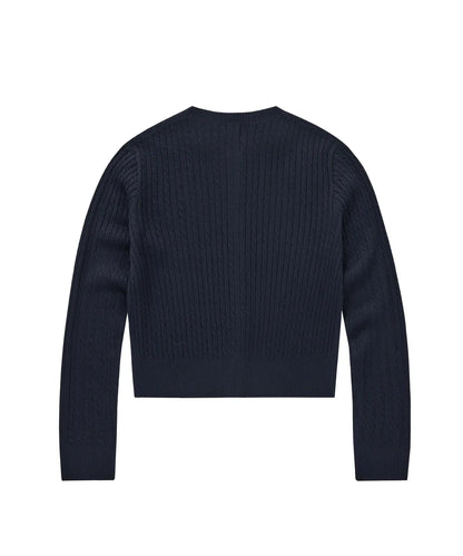 [Twice Sana Pick] 26FW COVERNAT WOMAN Clover Heart Cable Cardigan Navy