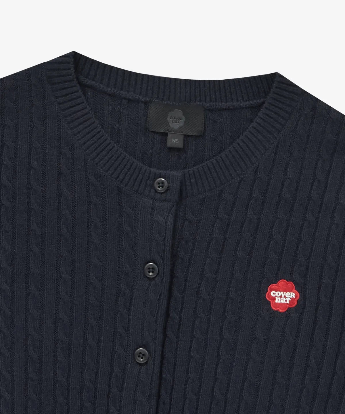 [Twice Sana Pick] 26FW COVERNAT WOMAN Clover Heart Cable Cardigan Navy