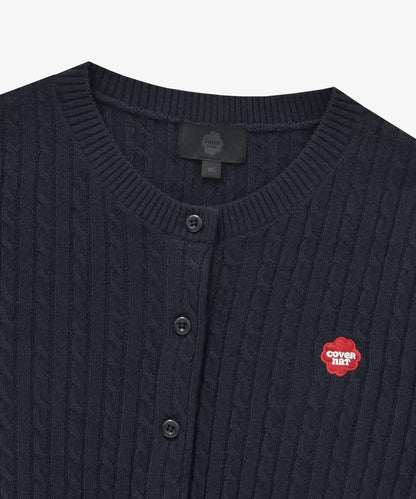 [Twice Sana Pick] 26FW COVERNAT WOMAN Clover Heart Cable Cardigan Navy