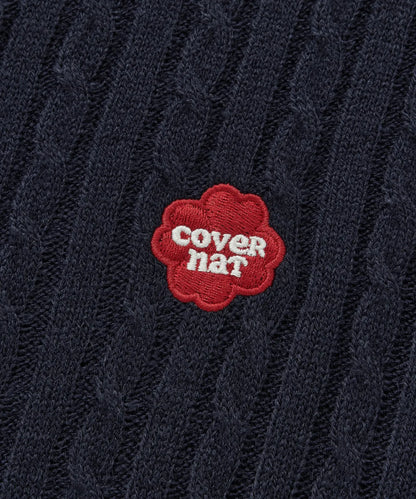 [Twice Sana Pick] 26FW COVERNAT WOMAN Clover Heart Cable Cardigan Navy