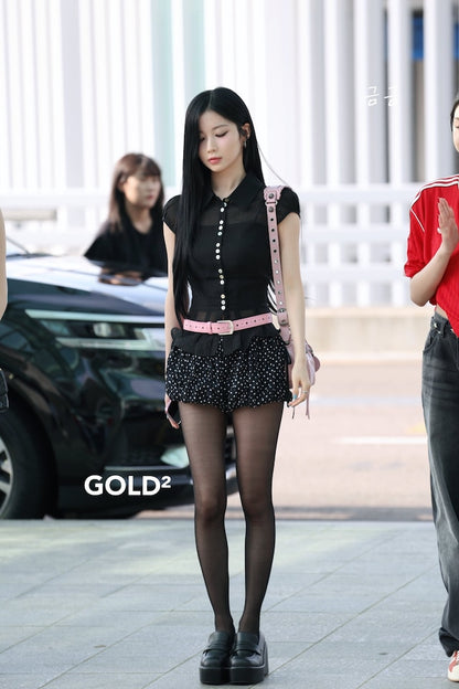 [Babymonster Asa Worn] SCULPTOR Sheer Pleated Hem Blouse