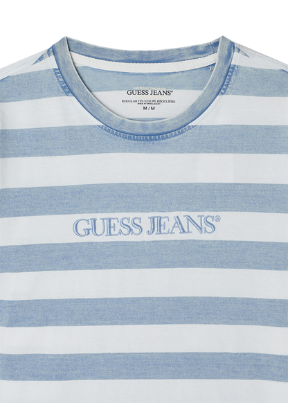 [Straykids Hyunjin Worn] 26 Summer Guess Men Regular Indigo Stripe Short Sleeve T-Shirt _  Light Blue