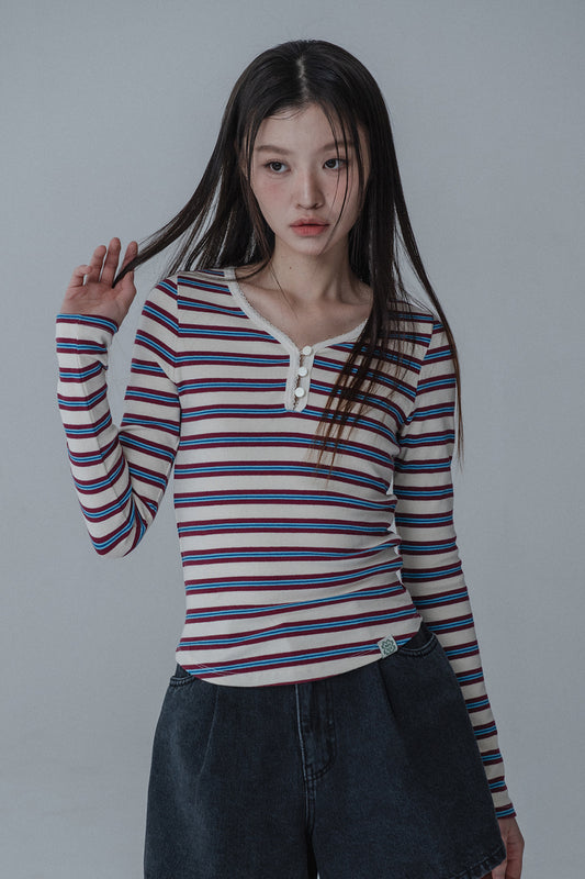 MULTI PINCOAT SLIM TSHIRT_CREAM WINE