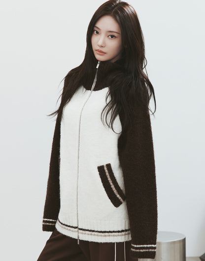 [Aespa Ningning Worn] Matin Kim High Neck Raglan Knit Zip Up