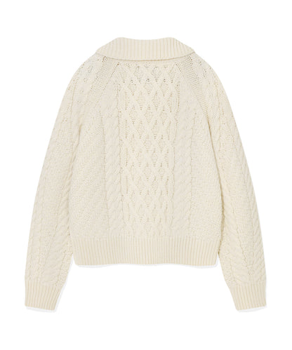 [AESPA Giselle's Wear] WACKY WILLY Women's Cable Collar Cardigan -  Cream