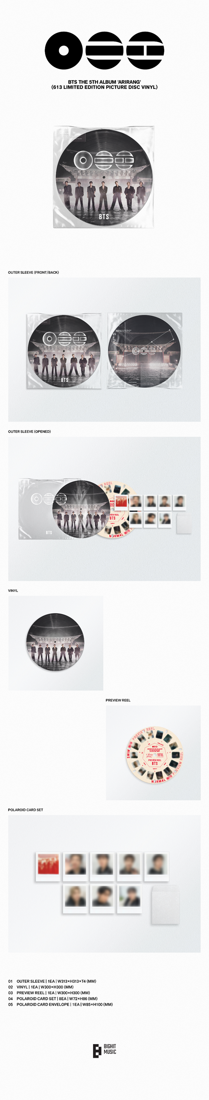 BTS - ARIRANG 5TH ALBUM 613 LIMITED EDITION PICTURE DISC VINYL