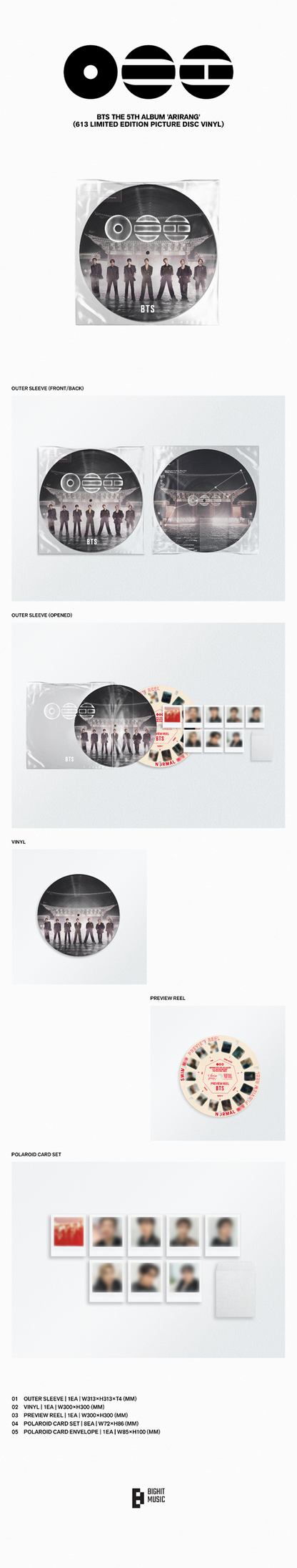 BTS - ARIRANG 5TH ALBUM 613 LIMITED EDITION PICTURE DISC VINYL