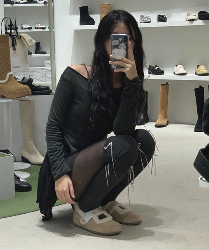 Macmoc Pooh Cowhide Winter Mary Jane Flat Shoes 1cm