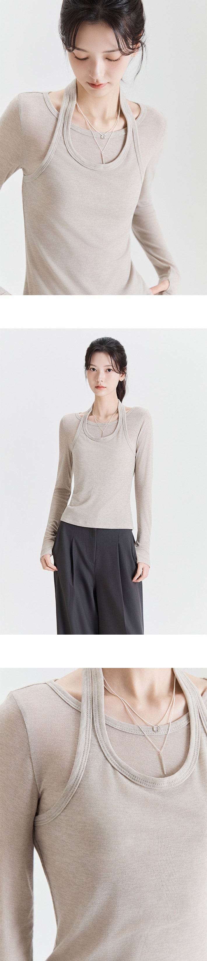 MIXXO - Halter Neck Layered Long Sleeve T-Shirt