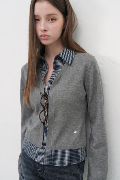 GENERAL IDEA -   WOMAN Check Shirt Layered Cardigan