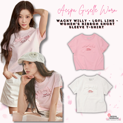 [Aespa Giselle Worn] Wacky Willy [LO.FL] - Women's Ribbon Short Sleeve T-shirt