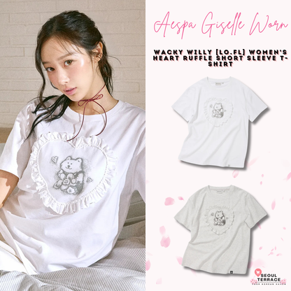 [Aespa Giselle Worn] Wacky Willy [LO.FL] Women's Heart Ruffle Short Sleeve T-shirt