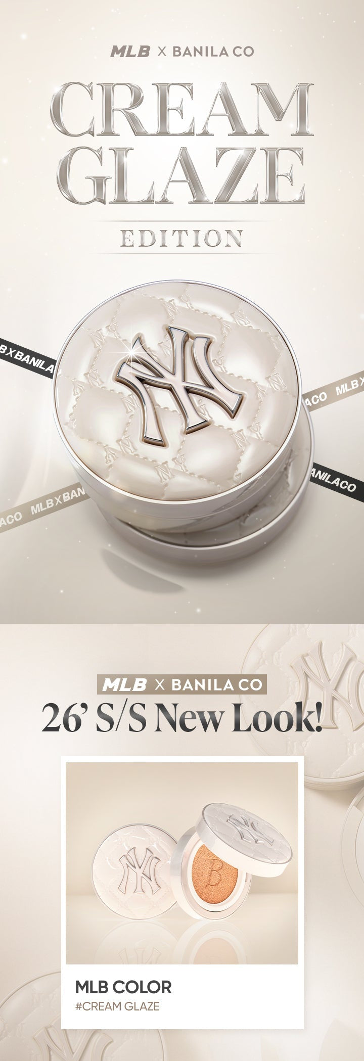 Cream Glaze Edition] MLB x Banila Co White Cushion with Gift (Case