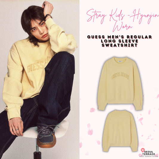 [Straykids Hyunjin Worn] 26SS Guess Men's Regular Long Sleeve Sweatshirt (Yellow)
