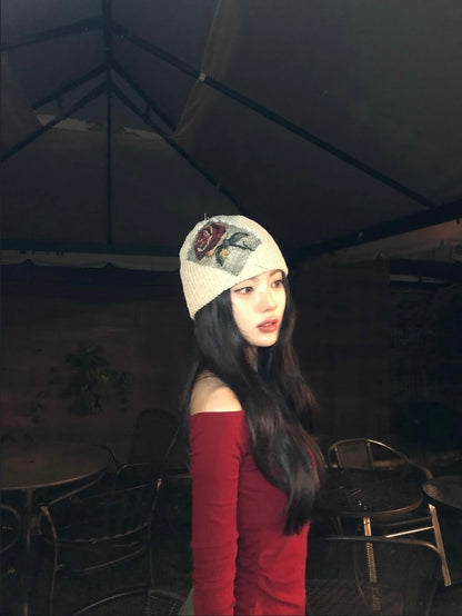 [KiiiKiii Sui Worn] THE GREATEST Rose Patch Beanie
