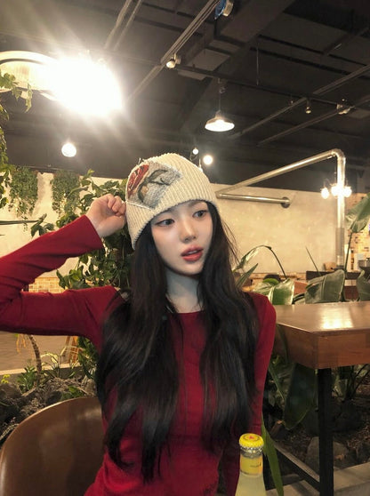 [KiiiKiii Sui Worn] THE GREATEST Rose Patch Beanie
