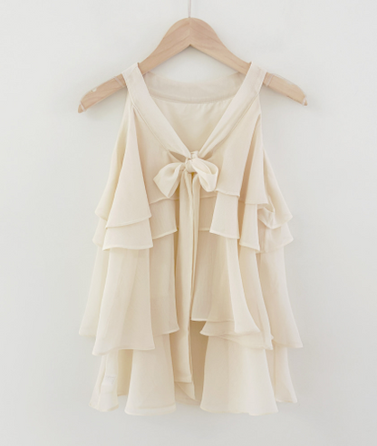 Perbit -  Trumpet Vine Chiffon Frill Halterneck Blouse