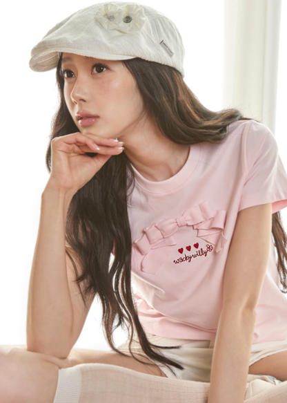 [Aespa Giselle Worn] Wacky Willy [LO.FL] - Women's Ribbon Short Sleeve T-shirt