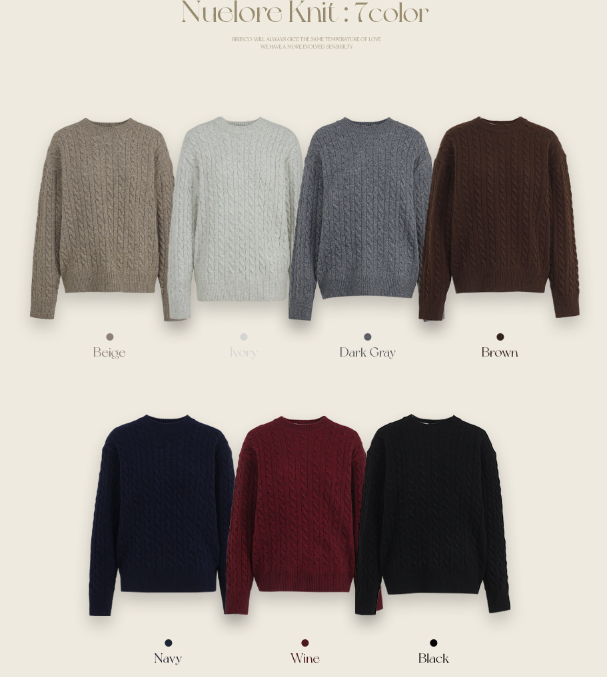 RIRINCO - Nuelore Wool Round Neck Cable Knit Sweater