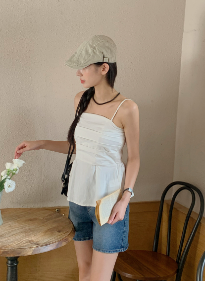 RIRINCO - Rahelidi Smocked Bending Pintuck Blouse Camisole (Adjustable Straps)